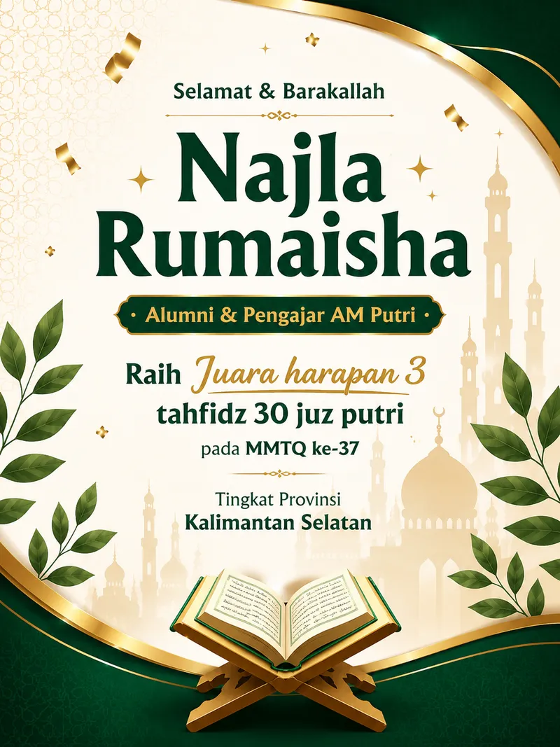 Alumni & Pengajar AM Putri Raih Juara Harapan 3 Tahfizh 30 Juz pada MTQN ke-37 Tingkat Provinsi Kalimantan Selatan
